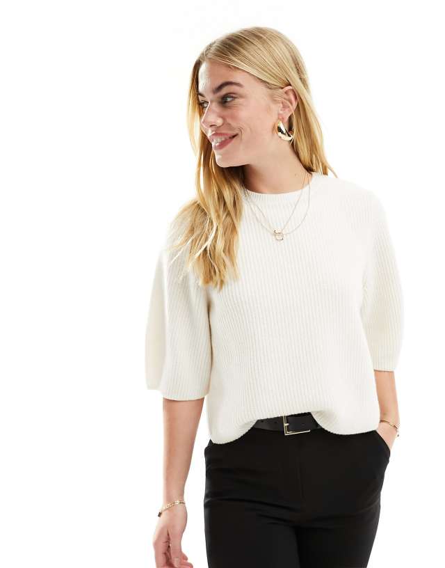 & Other Stories - merino wool short sleeve knitted rib sweater in soft white