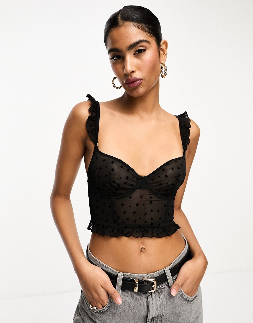 & Other Stories mesh bustier with star embroidery in black