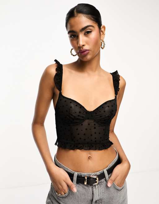  Other Stories star print mesh bralette in black