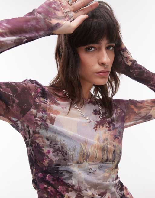 & Other Stories mesh jersey long sleeve top with thumbhole detail