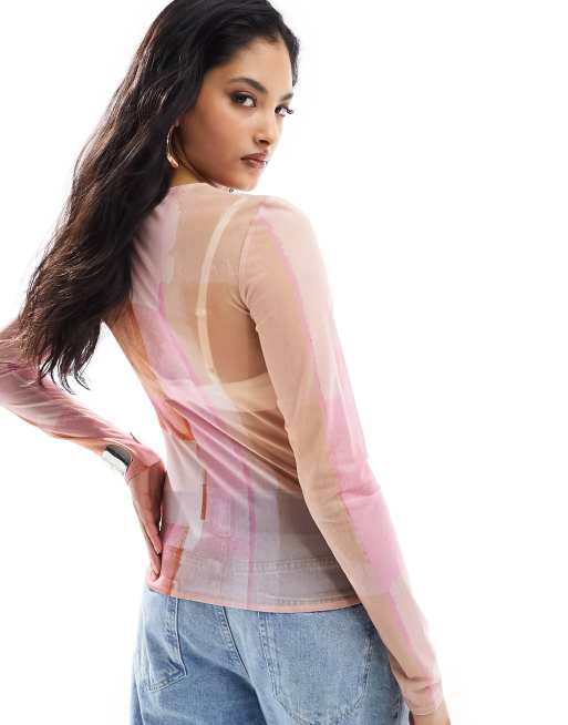 Pink sheer top online