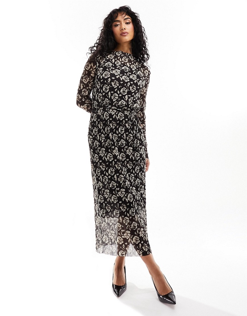Other Stories &  Mesh Midaxi Column Dress In Floral Lace Jacquard-black