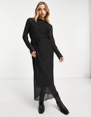 & Other Stories mesh midi dress in black