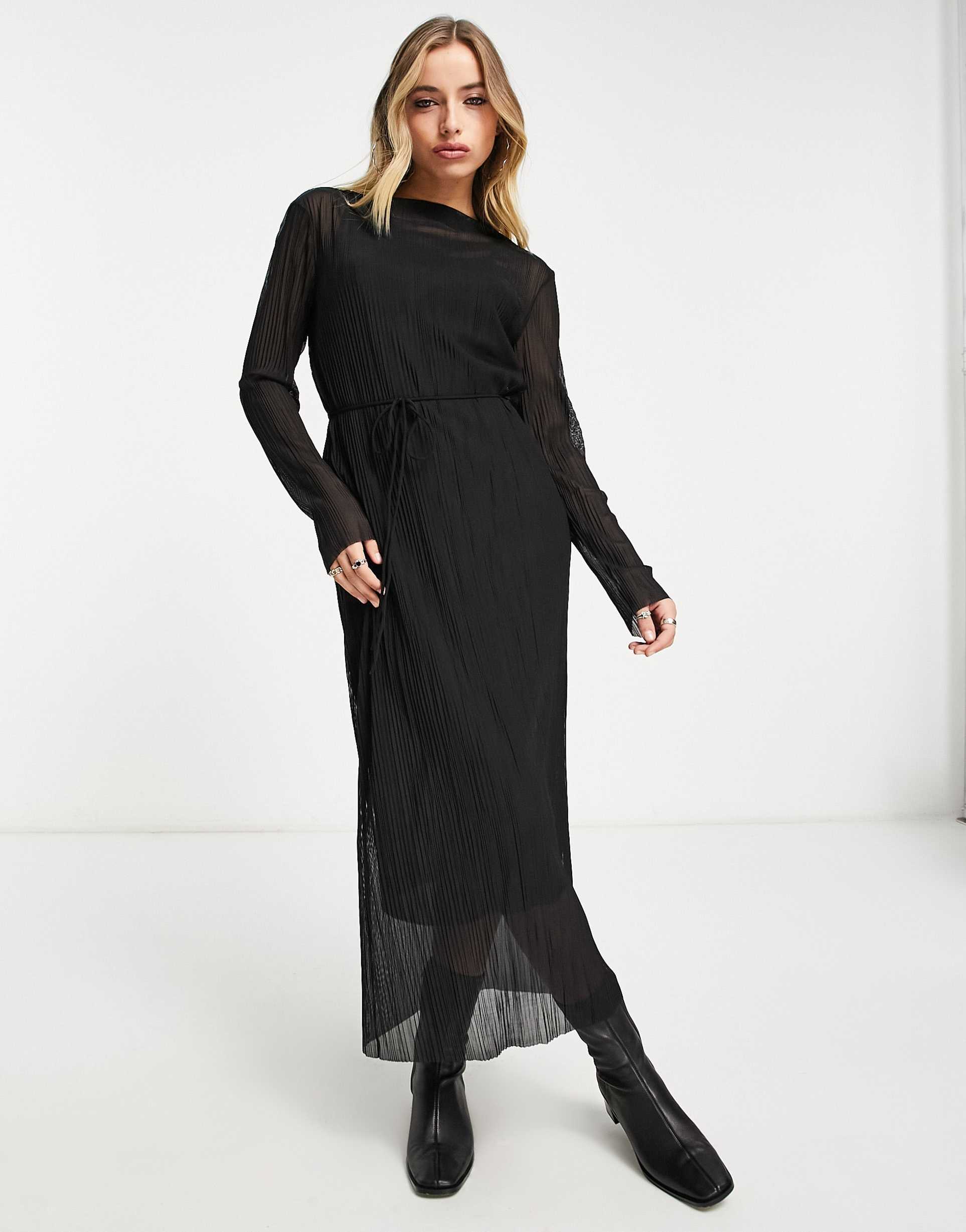 & other stories mesh midi dress in black