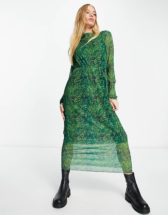 & Other Stories - mesh midi dress in green print