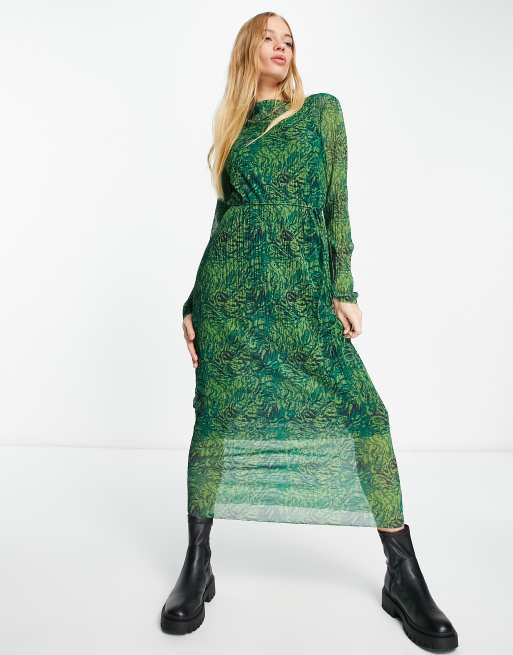 Green Floral Printed Mock Layer Summer Dress