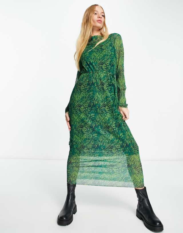 & & Other Stories mesh midi dress in green print