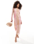 [Other Stories] & Other Stories mesh midi dress in pretty pink blurred panel print XS Panel print