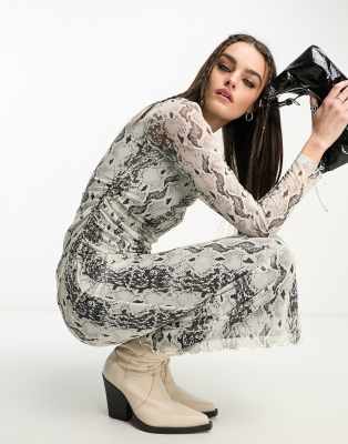 & other stories mesh midi dress in snake print