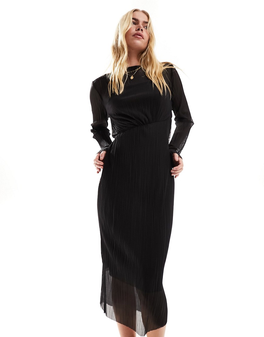 & Other Stories mesh midi dress with asymmetric bodice in black