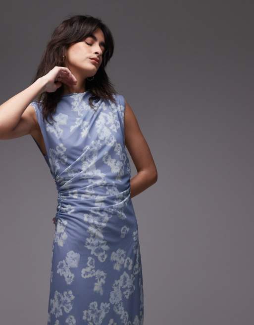 & Other Stories mesh midi dress with drape detail in bow print