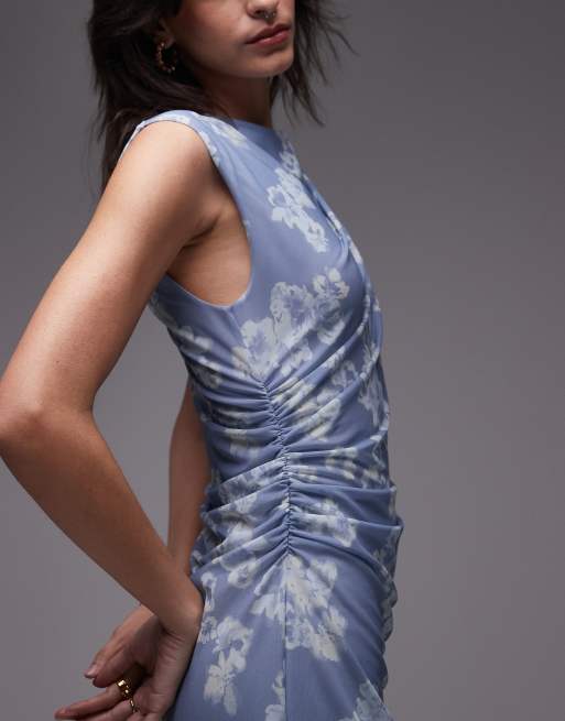 & Other Stories mesh midi dress with drape detail in bow print