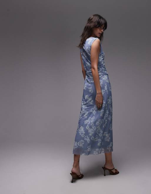 & Other Stories mesh midi dress with drape detail in bow print