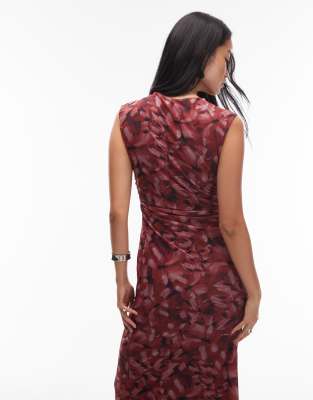 & Other Stories Mesh Midi Dress With Drape Detail In Red