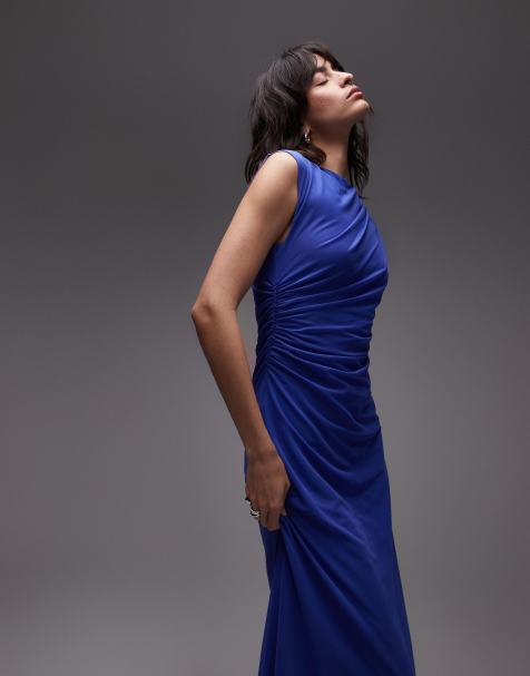 & Other Stories mesh midi dress with drape detail in dark blue - view 1