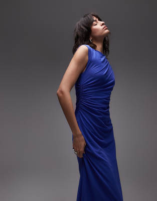 [Other Stories] & Other Stories mesh midi dress with drape detail in dark blue L DARK BLUE