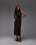 [Other Stories] & Other Stories mesh midi dress with drape detail in dark brown S Dark brown
