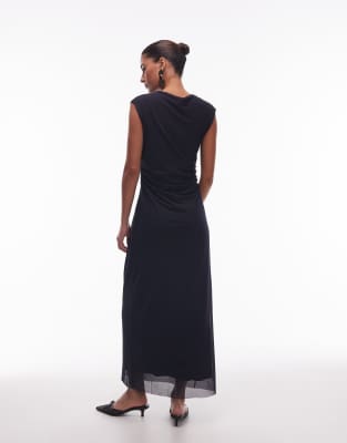 & Other Stories Mesh Midi Dress With Drape Detail In Blue
