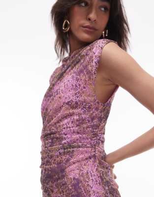 & Other Stories Mesh Midi Dress With Drape Detail In Purple
