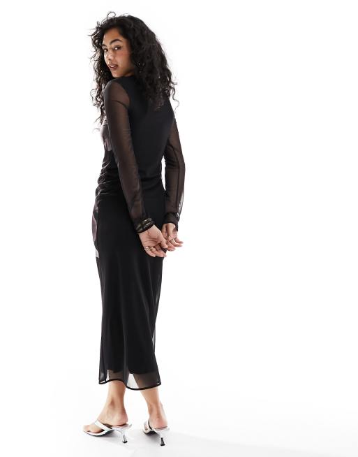 & Other Stories – Mesh-Midikleid in Schwarz mit Blumenprint vorne, 4 von 4