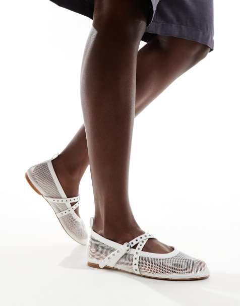 & Other Stories mesh strappy ballerina pumps in white - view 1