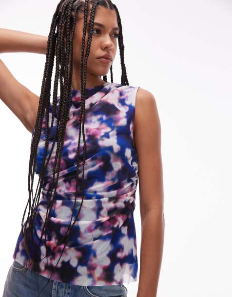 & Other Stories mesh top with drape detail in blurred floral print - view 1