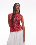 [Other Stories] & Other Stories mesh top with drape detail in red flower print-Multi S BLURRED FLORAL PRINT