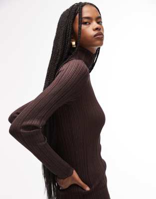 & Other Stories Metallic Knit Ribbed Top With Roll Neck In Brown