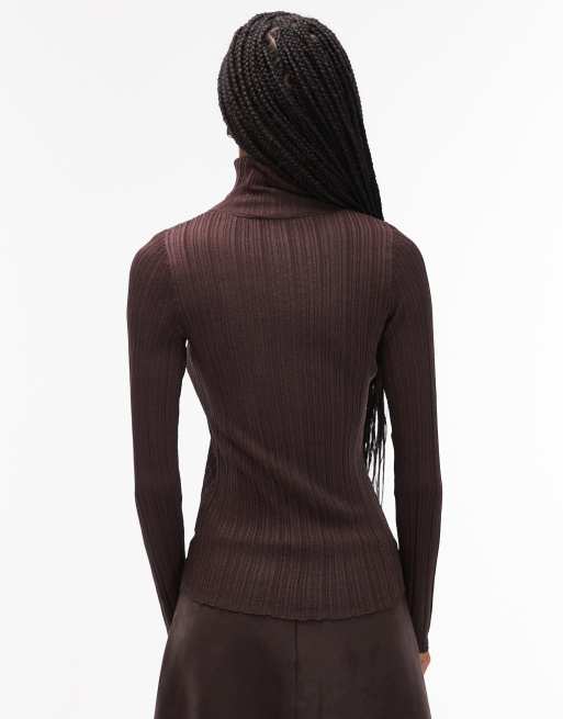 & Other Stories metallic knit ribbed top with roll neck in brown, 4 of 4