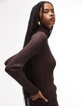 [Other Stories] & Other Stories metallic knitted rib top with roll neck in brown S BROWN