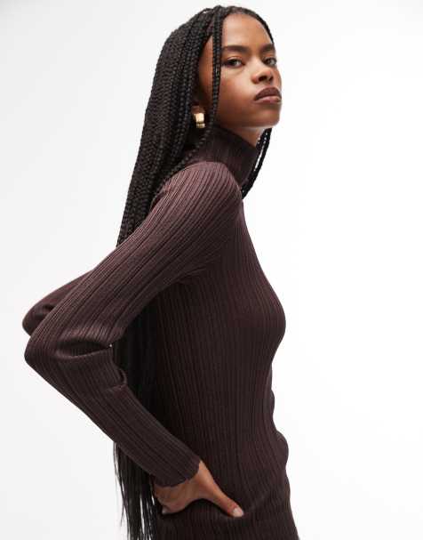 & Other Stories metallic knitted rib top with roll neck in brown