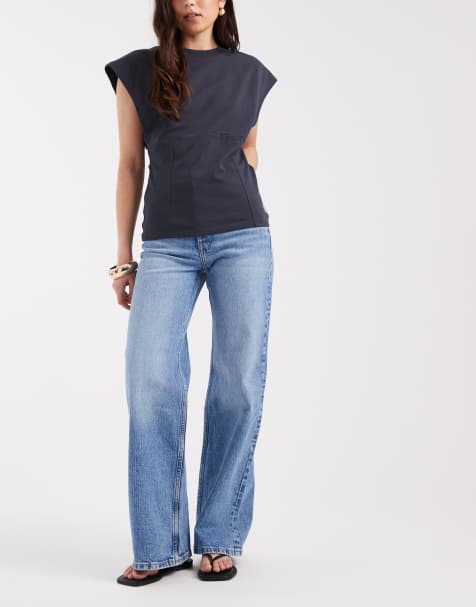& Other Stories mid rise wide leg jeans in blue dusty light