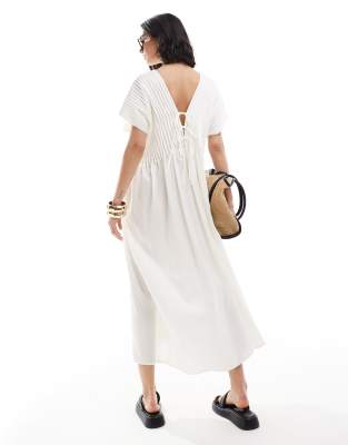 & Other Stories & Other Stories midaxi dress with all over pleats and lace back detail in white