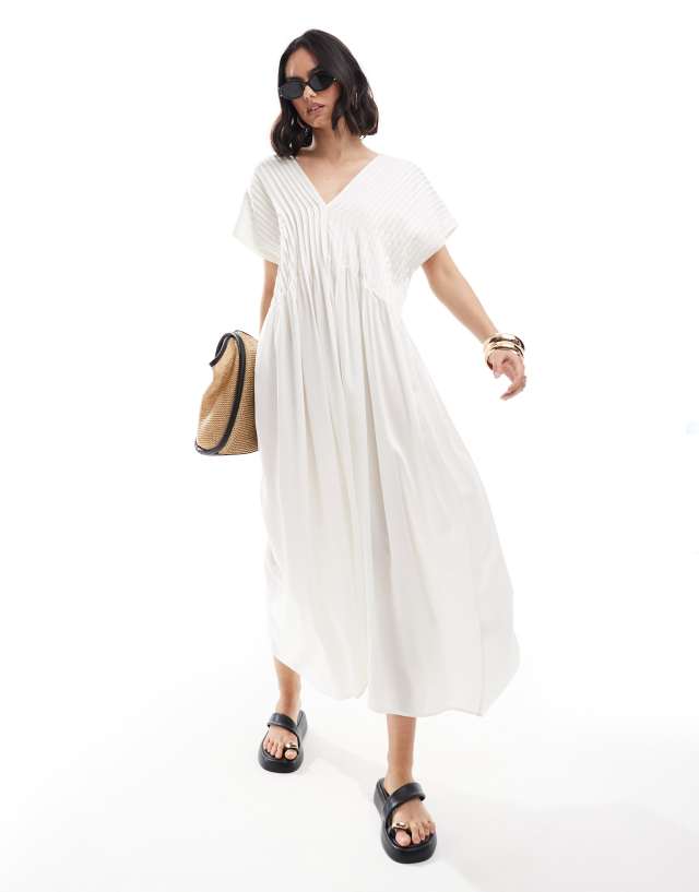 & Other Stories - midaxi dress with all over pleats and lace back detail  in white