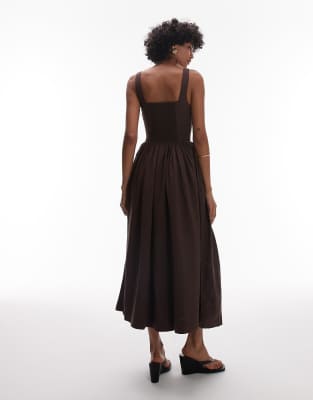 & Other Stories Midaxi Dress With Fitted Bodice And Volume Hem In Brown