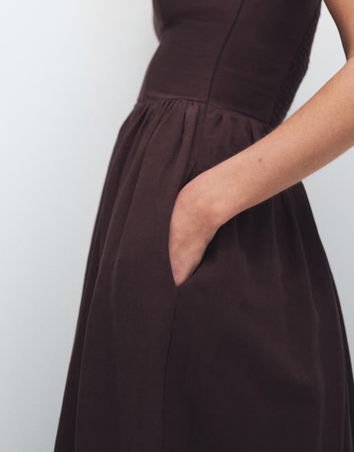 & Other Stories midaxi dress with fitted bodice and volume hem in brown, 3 of 7