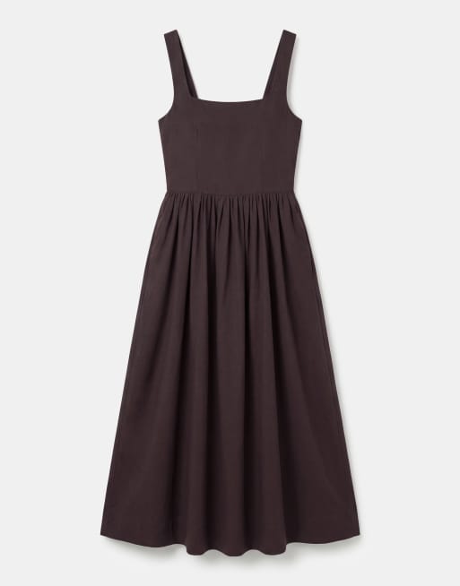 & Other Stories midaxi dress with fitted bodice and volume hem in brown, 5 of 7