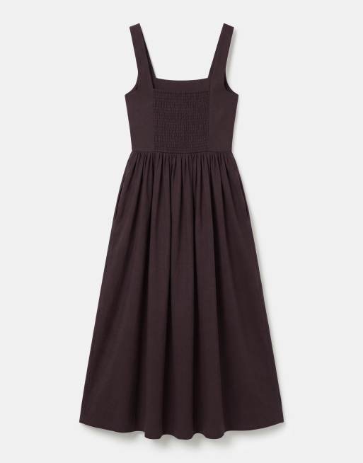 & Other Stories midaxi dress with fitted bodice and volume hem in brown, 6 of 7