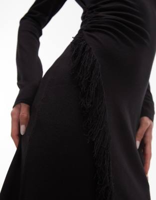 & Other Stories Asymmetric Fringe Midi Dress In Black