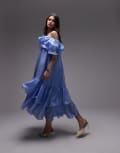 [Other Stories] & Other Stories midaxi dress with off shoulder and double ruffle detail in blue 40 Blue light
