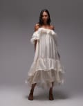 [Other Stories] & Other Stories midaxi dress with off shoulder and double ruffle detail in white 36 white