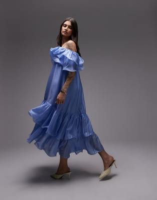 & Other Stories Midaxi Dress With Off The Shoulder And Double Ruffle Detail