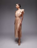 [Other Stories] & Other Stories midaxi dress with pintuck bodice and double ruffle sleeves in beige-Neutral XS BEIGE