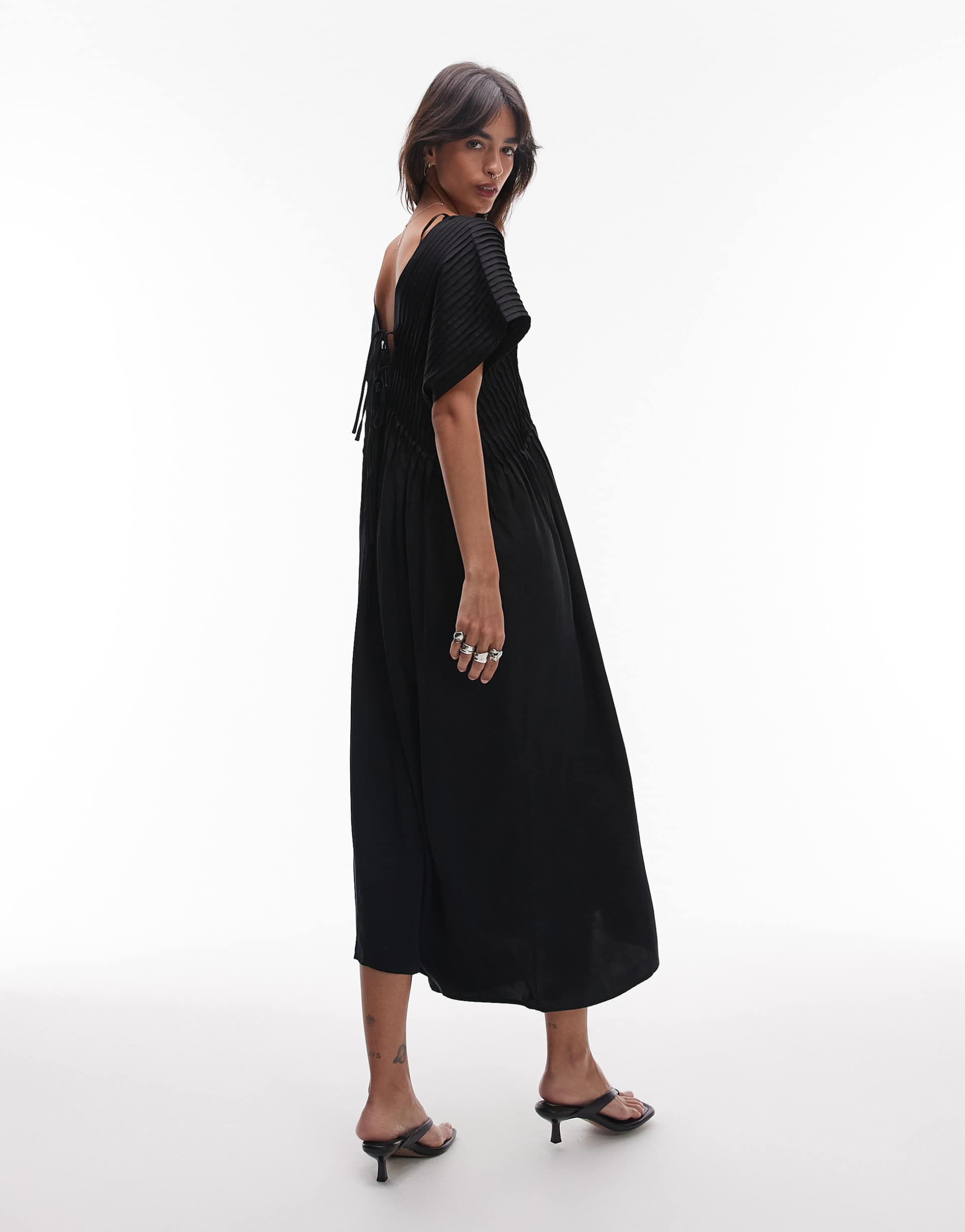 & other stories midaxi dress with pintuck bodice in black