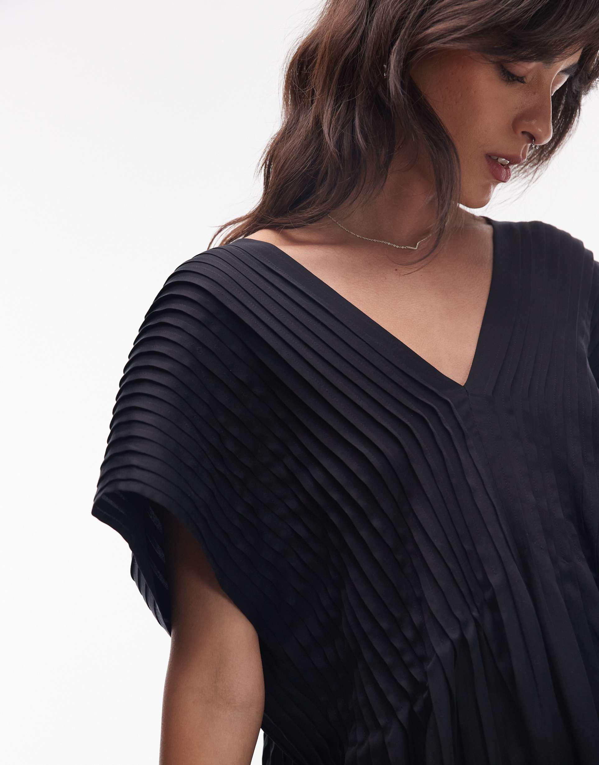 & other stories midaxi dress with pintuck bodice in black