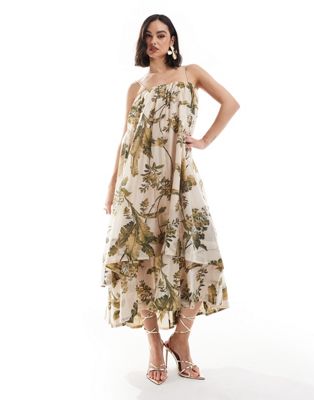 Other Stories &  Midaxi Dress With Volume Double Layer Volume In Botanical Print-multi