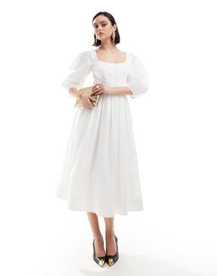 Other Stories &  Midaxi Dress With Volume Sleeves And Corset Detail In White