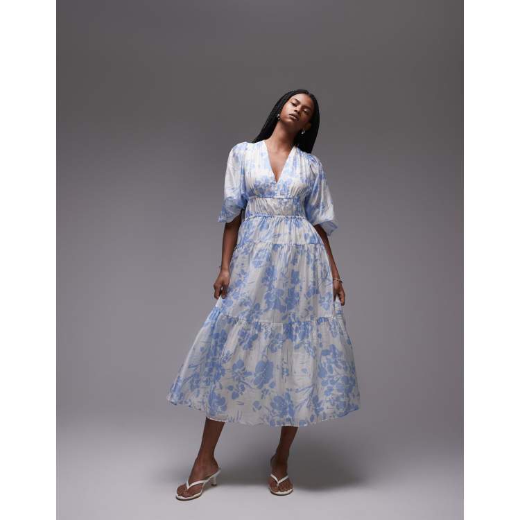 LUDICRUM ★Floral shirred dress★Blue & Other Stories midaxi dress with volume sleeves and shirred