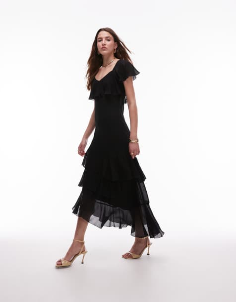 & Other Stories - Midaxi-jurk met asymmetrische ruches in zwart - view 1