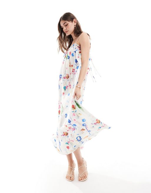 & Other Stories - Midaxi jurk met dubbele bandjes en felgekleurde bloemenprint
